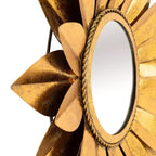 Specchio da parete Girasole – 25 x 25 cm, struttura in ferro, finitura dorata