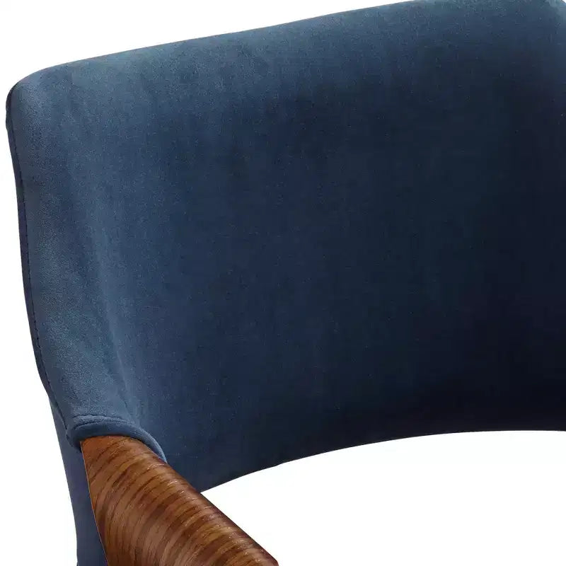 Sgabello da bancone girevole Mid-Century Modern con cuscino in velluto blu e struttura in noce