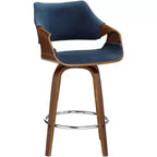 Sgabello da bancone girevole Mid-Century Modern con cuscino in velluto blu e struttura in noce