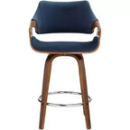 Sgabello da bancone girevole Mid-Century Modern con cuscino in velluto blu e struttura in noce