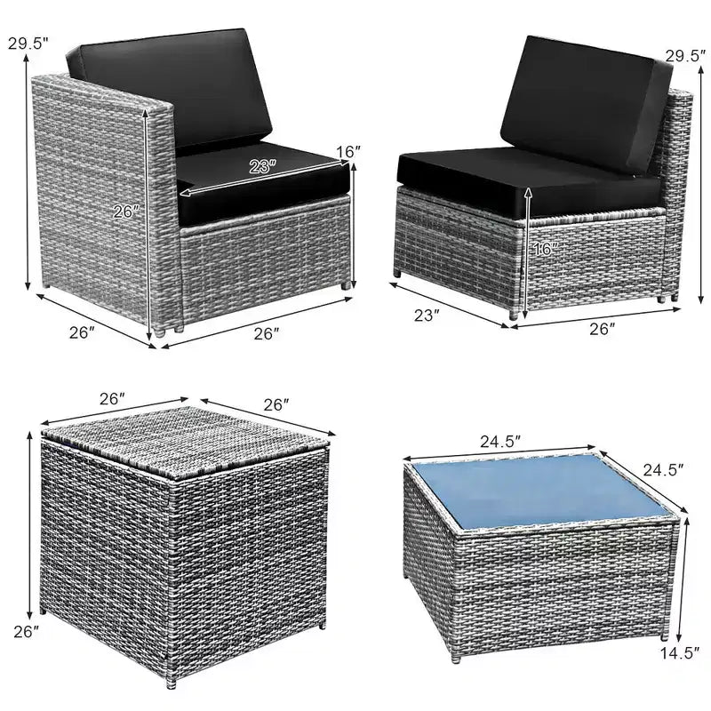Costway 8 PCS Wicker Sofa Rattan Furniture Set Patio Furniture w/ Storage Table White\ Black\Turquoise\Red