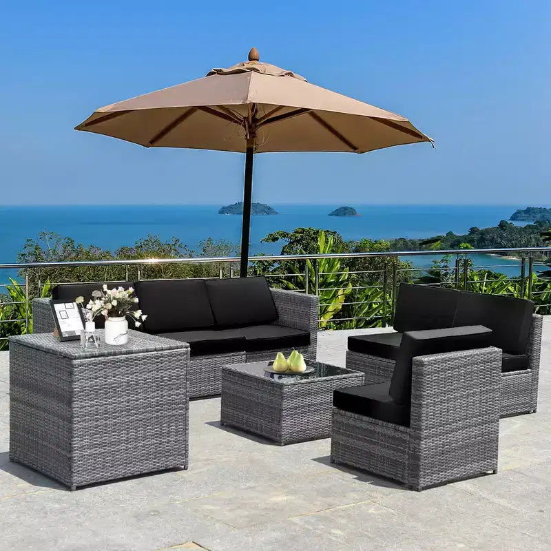 Costway 8 PCS Wicker Sofa Rattan Furniture Set Patio Furniture w/ Storage Table White\ Black\Turquoise\Red