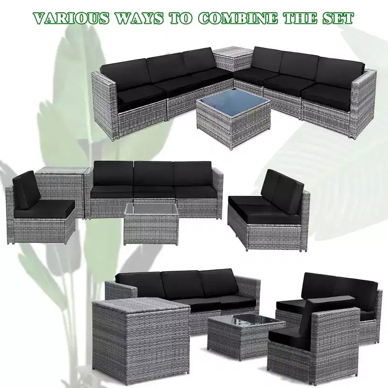 Costway 8 PCS Wicker Sofa Rattan Furniture Set Patio Furniture w/ Storage Table White\ Black\Turquoise\Red