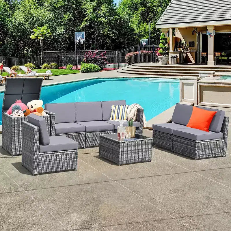 Costway 8 PCS Wicker Sofa Rattan Furniture Set Patio Furniture w/ Storage Table White\ Black\Turquoise\Red