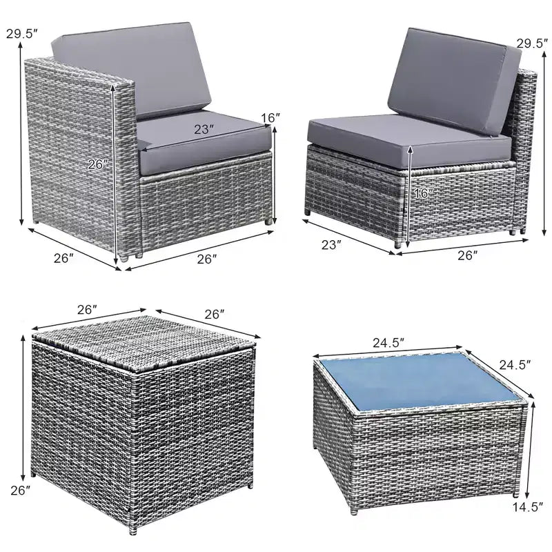 Costway 8 PCS Wicker Sofa Rattan Furniture Set Patio Furniture w/ Storage Table White\ Black\Turquoise\Red