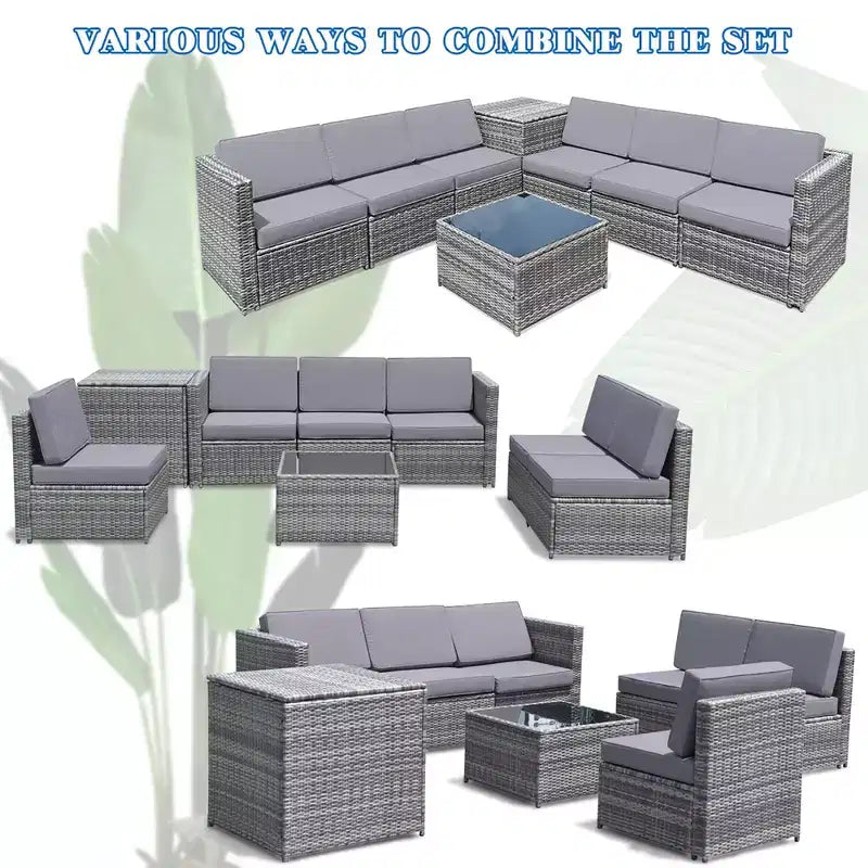 Costway 8 PCS Wicker Sofa Rattan Furniture Set Patio Furniture w/ Storage Table White\ Black\Turquoise\Red