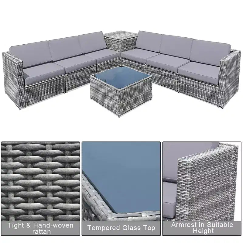 Costway 8 PCS Wicker Sofa Rattan Furniture Set Patio Furniture w/ Storage Table White\ Black\Turquoise\Red
