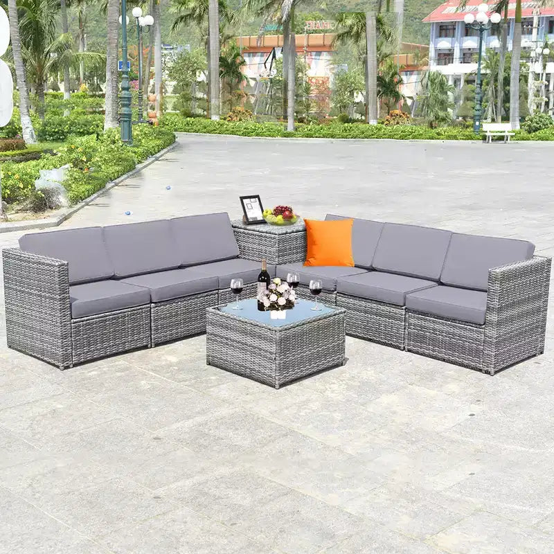 Costway 8 PCS Wicker Sofa Rattan Furniture Set Patio Furniture w/ Storage Table White\ Black\Turquoise\Red
