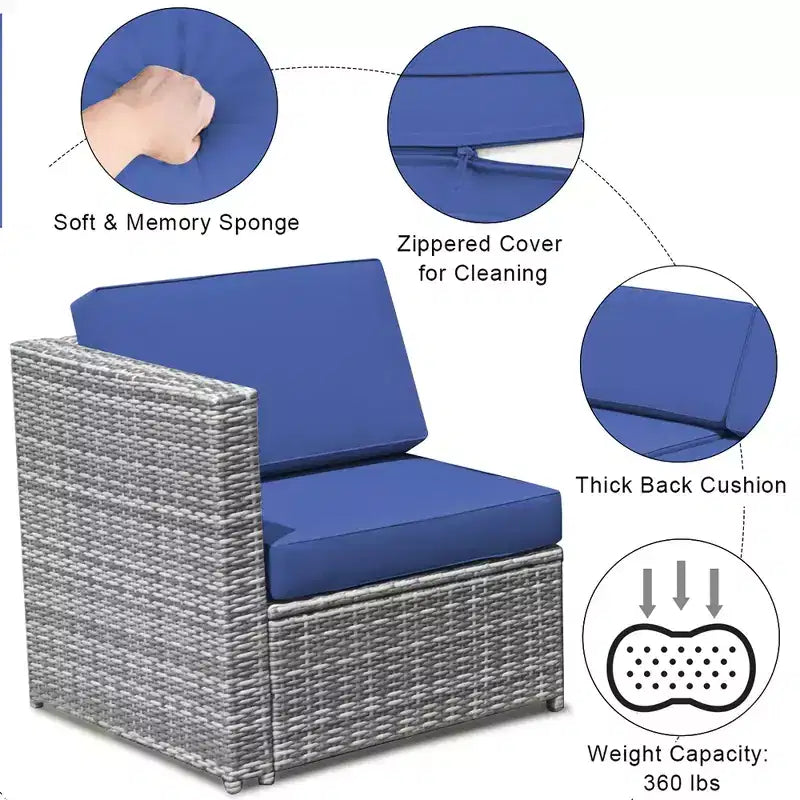 Costway 8 PCS Wicker Sofa Rattan Furniture Set Patio Furniture w/ Storage Table White\ Black\Turquoise\Red