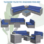 Costway 8 PCS Wicker Sofa Rattan Furniture Set Patio Furniture w/ Storage Table White\ Black\Turquoise\Red