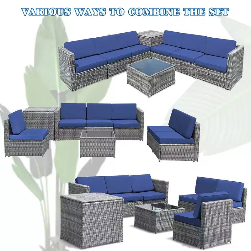 Costway 8 PCS Wicker Sofa Rattan Furniture Set Patio Furniture w/ Storage Table White\ Black\Turquoise\Red