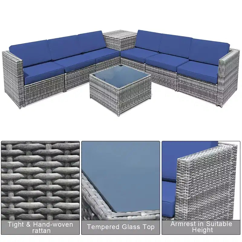 Costway 8 PCS Wicker Sofa Rattan Furniture Set Patio Furniture w/ Storage Table White\ Black\Turquoise\Red