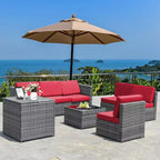 Costway 8 PCS Wicker Sofa Rattan Furniture Set Patio Furniture w/ Storage Table White\ Black\Turquoise\Red