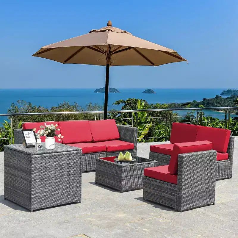 Costway 8 PCS Wicker Sofa Rattan Furniture Set Patio Furniture w/ Storage Table White\ Black\Turquoise\Red