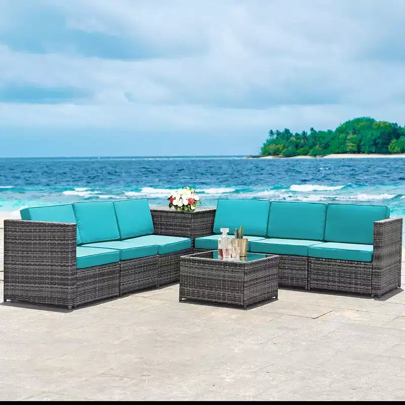 Costway 8 PCS Wicker Sofa Rattan Furniture Set Patio Furniture w/ Storage Table White\ Black\Turquoise\Red