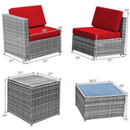Costway 8 PCS Wicker Sofa Rattan Furniture Set Patio Furniture w/ Storage Table White\ Black\Turquoise\Red