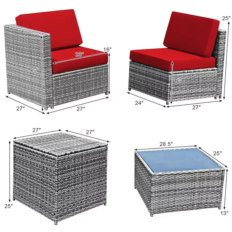 Costway 8 PCS Wicker Sofa Rattan Furniture Set Patio Furniture w/ Storage Table White\ Black\Turquoise\Red