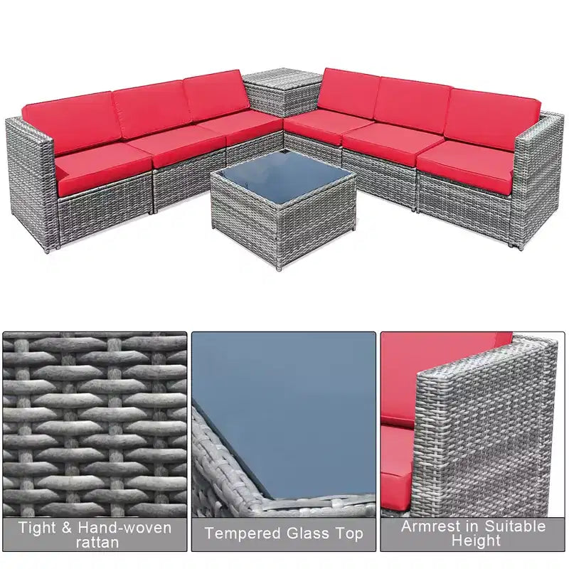Costway 8 PCS Wicker Sofa Rattan Furniture Set Patio Furniture w/ Storage Table White\ Black\Turquoise\Red