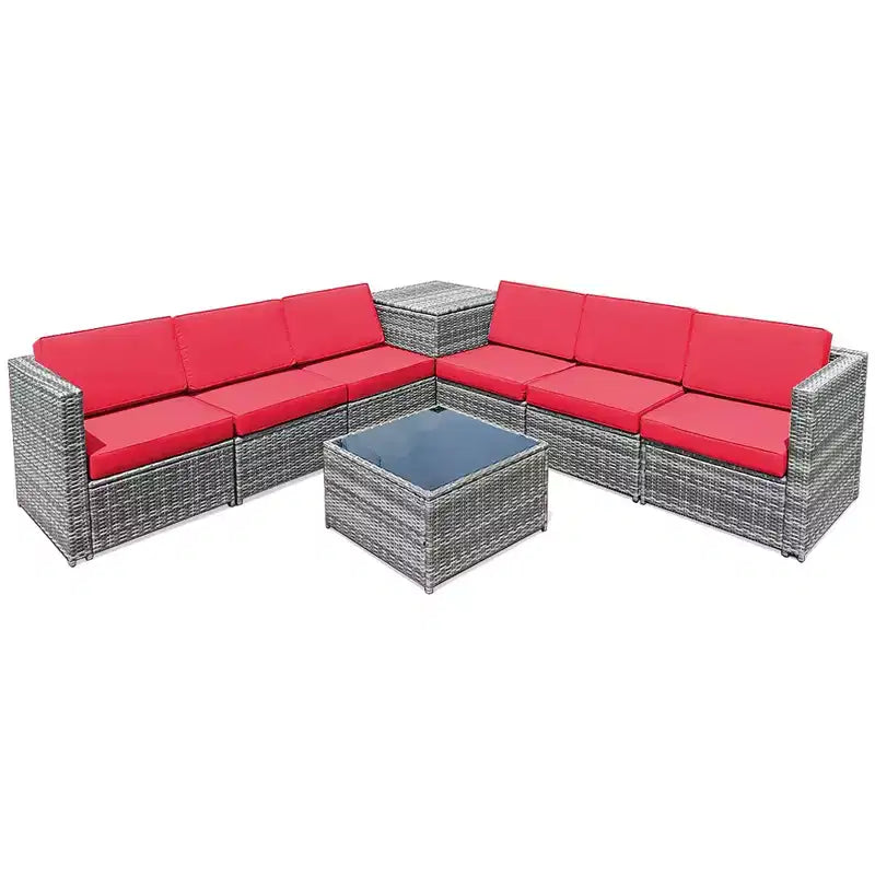 Costway 8 PCS Wicker Sofa Rattan Furniture Set Patio Furniture w/ Storage Table White\ Black\Turquoise\Red
