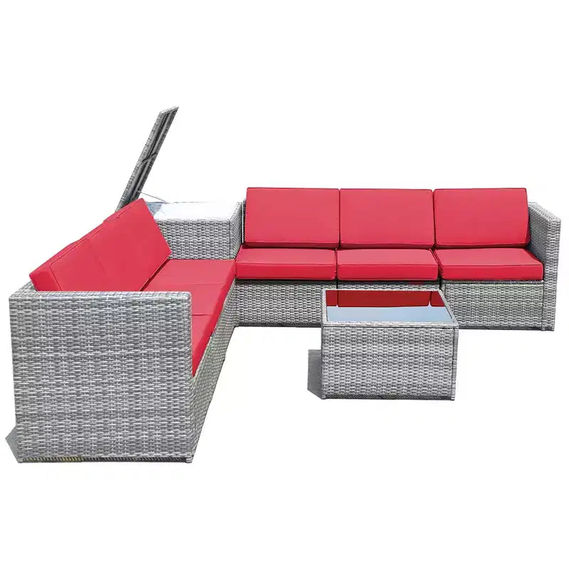 Costway 8 PCS Wicker Sofa Rattan Furniture Set Patio Furniture w/ Storage Table White\ Black\Turquoise\Red