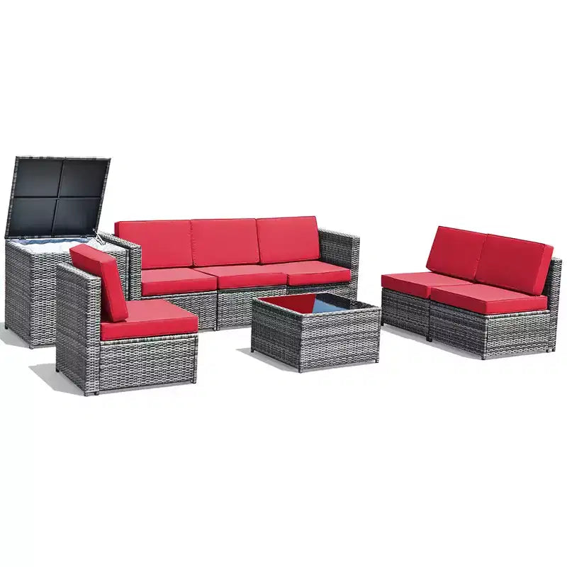 Costway 8 PCS Wicker Sofa Rattan Furniture Set Patio Furniture w/ Storage Table White\ Black\Turquoise\Red