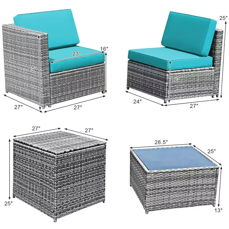 Costway 8 PCS Wicker Sofa Rattan Furniture Set Patio Furniture w/ Storage Table White\ Black\Turquoise\Red