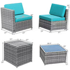 Costway 8 PCS Wicker Sofa Rattan Furniture Set Patio Furniture w/ Storage Table White\ Black\Turquoise\Red