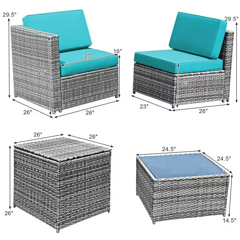 Costway 8 PCS Wicker Sofa Rattan Furniture Set Patio Furniture w/ Storage Table White\ Black\Turquoise\Red