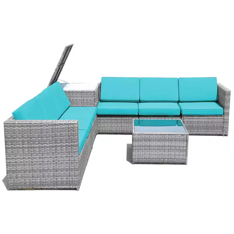 Costway 8 PCS Wicker Sofa Rattan Furniture Set Patio Furniture w/ Storage Table White\ Black\Turquoise\Red