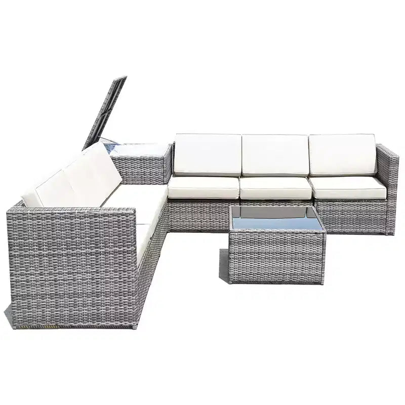 Costway 8 PCS Wicker Sofa Rattan Furniture Set Patio Furniture w/ Storage Table White\ Black\Turquoise\Red