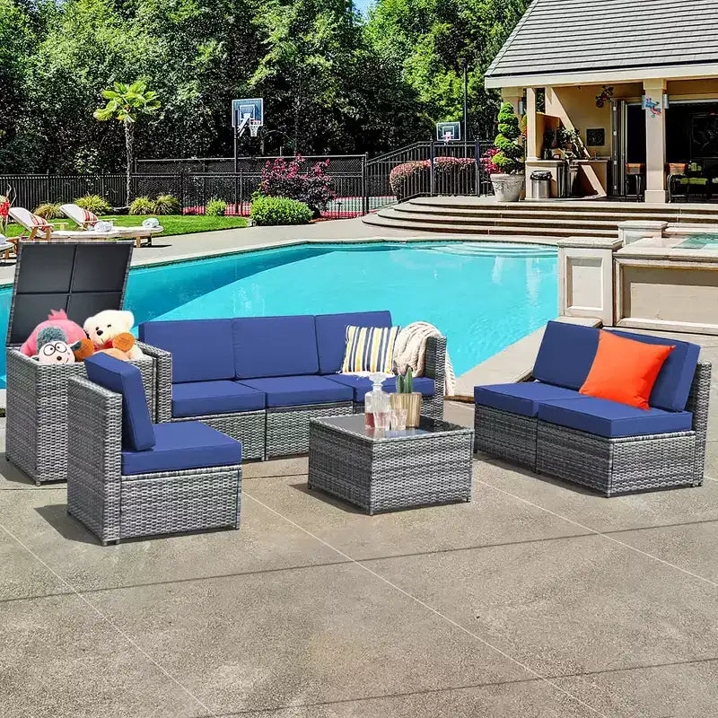 Costway 8 PCS Wicker Sofa Rattan Furniture Set Patio Furniture w/ Storage Table White\ Black\Turquoise\Red