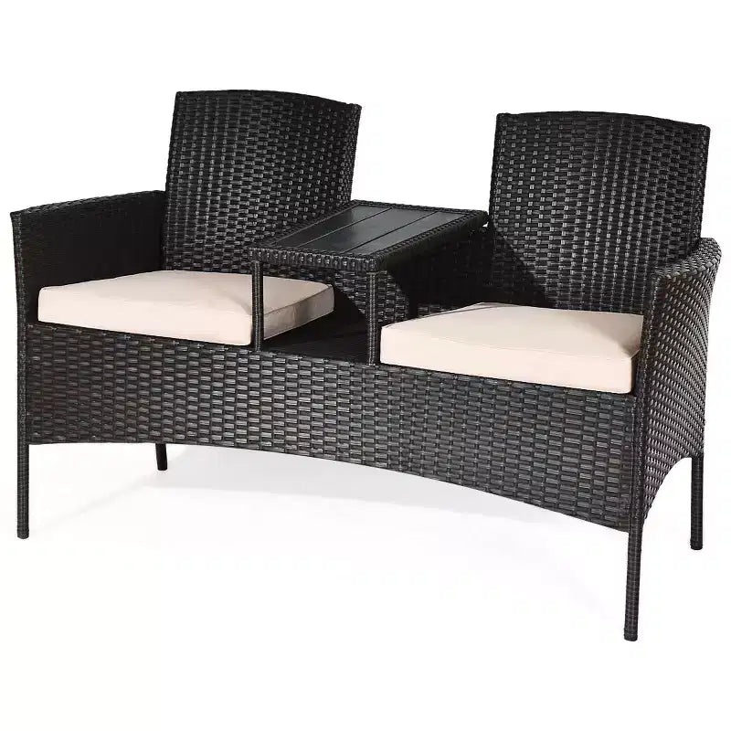 Costway Set da Salotto Patented Patio Rattan Divano a Due Posti Tavolo Sedie Imbottite
