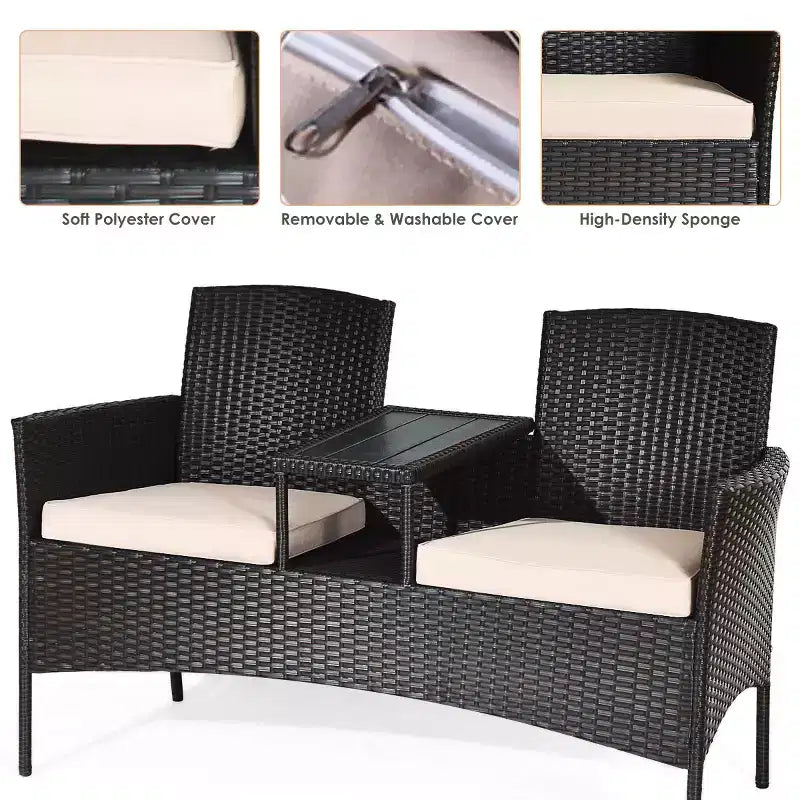 Costway Set da Salotto Patented Patio Rattan Divano a Due Posti Tavolo Sedie Imbottite