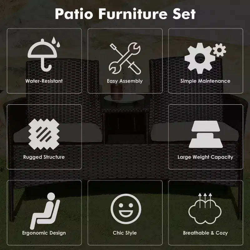 Costway Set da Salotto Patented Patio Rattan Divano a Due Posti Tavolo Sedie Imbottite
