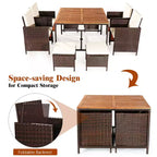 Set da pranzo da esterno in rattan con 9 pezzi in legno di acacia Costway, sedie imbottite e pouf