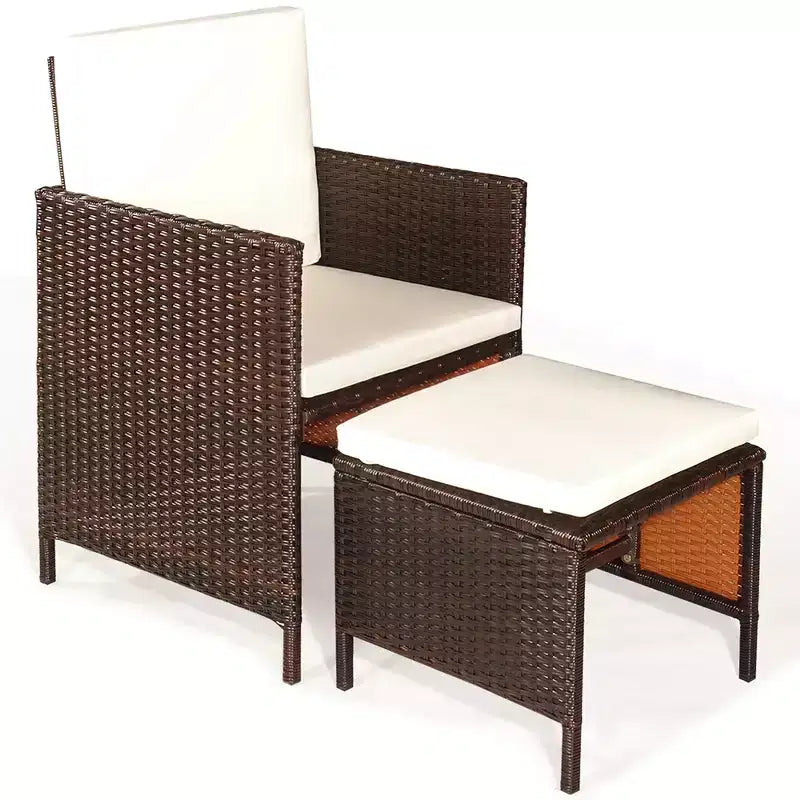 Set da pranzo da esterno in rattan con 9 pezzi in legno di acacia Costway, sedie imbottite e pouf