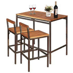 Costway Set Bar 3 Pezzi in Rattan Vimini Tavolo Sedie Legno Esterno