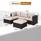 Costway 5PCS Patio Rattan Furniture Set Ottoman Table