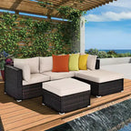 Costway 5PCS Patio Rattan Furniture Set Ottoman Table