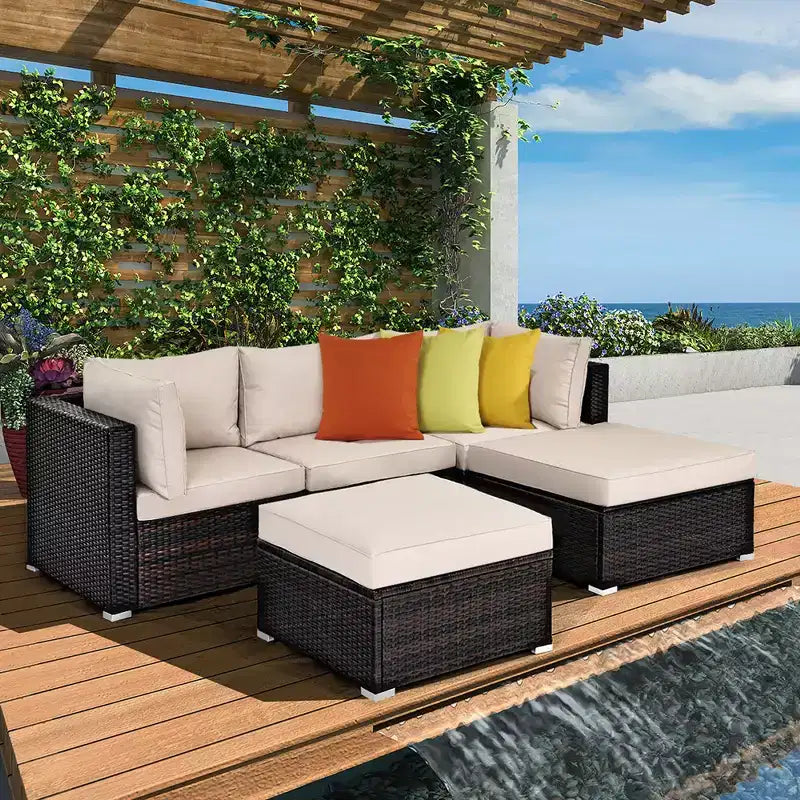 Costway 5PCS Patio Rattan Furniture Set Ottoman Table