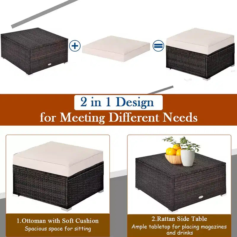 Costway 5PCS Patio Rattan Furniture Set Ottoman Table