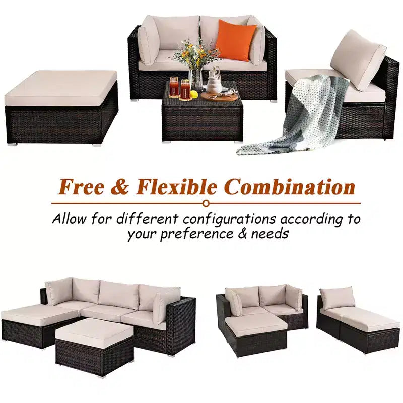Costway 5PCS Patio Rattan Furniture Set Ottoman Table