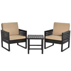 Costway 3PCS Patio Rattan Bistro Furniture Set Cushioned Sofa Chair Coffee Table Garden