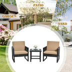 Costway 3PCS Patio Rattan Bistro Furniture Set Cushioned Sofa Chair Coffee Table Garden