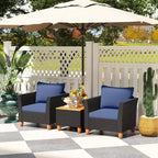 Costway 3 PCS Outdoor Patio Rattan Bistro Furniture Set Wooden Table Top Cushioned Sofa Black Brown