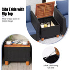 Costway 3 PCS Outdoor Patio Rattan Bistro Furniture Set Wooden Table Top Cushioned Sofa Black Brown