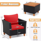 Costway 3 PCS Outdoor Patio Rattan Bistro Furniture Set Wooden Table Top Cushioned Sofa Black Brown