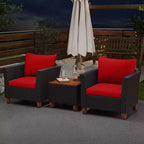 Costway 3 PCS Outdoor Patio Rattan Bistro Furniture Set Wooden Table Top Cushioned Sofa Black Brown