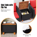Costway 3 PCS Outdoor Patio Rattan Bistro Furniture Set Wooden Table Top Cushioned Sofa Black Brown