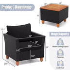 Costway 3 PCS Outdoor Patio Rattan Bistro Furniture Set Wooden Table Top Cushioned Sofa Black Brown